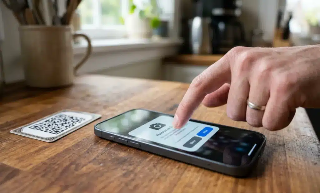 QR scanner: Everything you need to know about scanning QR codes 1 Granting camera permission on a phone before scanning a QR code.