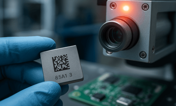 Industrial microcomponent with DataMatrix code