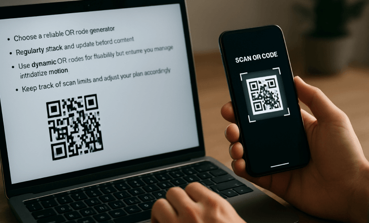 Laptop and smartphone side by side showing QR code tools, representing proactive QR code maintenance.