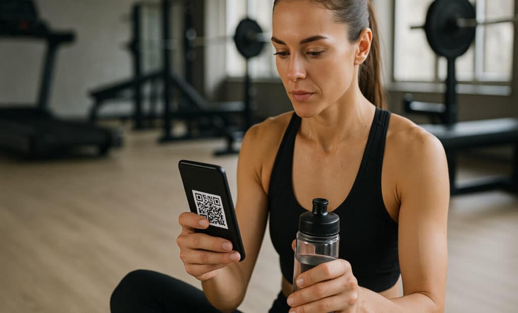 Post-workout QR scan from seated position