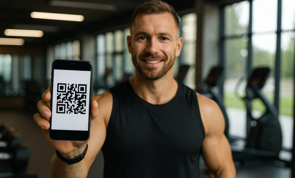Promoting gym app with QR code on phone