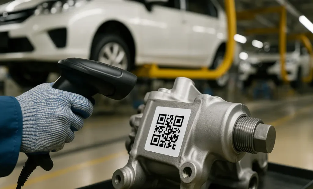 QR code scan on auto part in factory setting