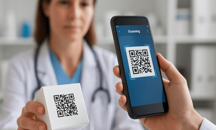 QR code scanned on medicine by healthcare worker