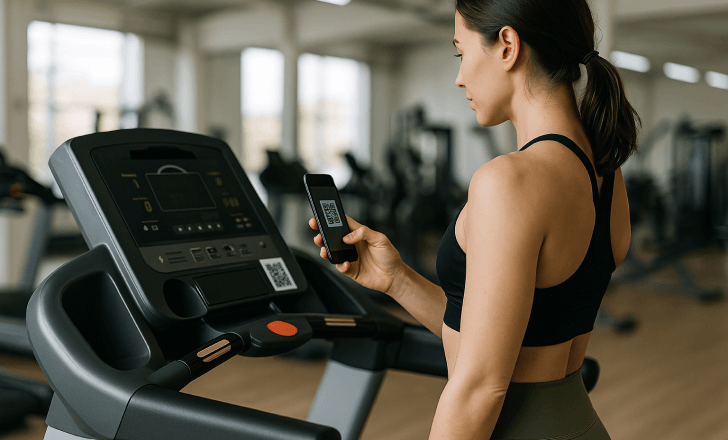 Treadmill QR code scanned for workout guidance