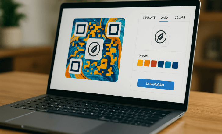 Branded AI-generated QR code with company logo on screen