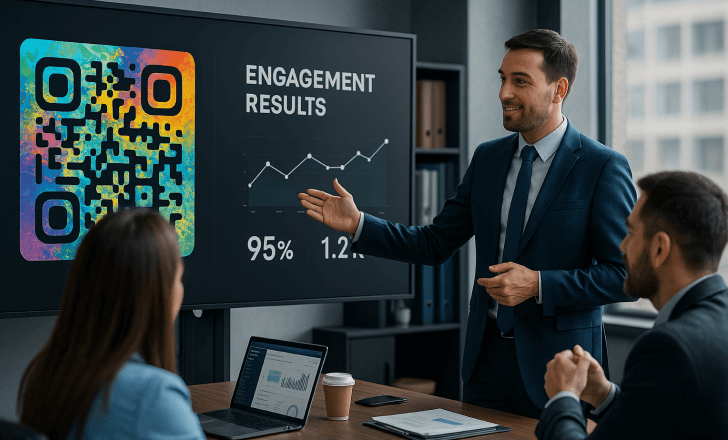 Marketing presentation with AI QR code and engagement results
