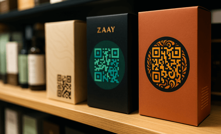 Retail products on display with AI-generated QR codes on packaging
