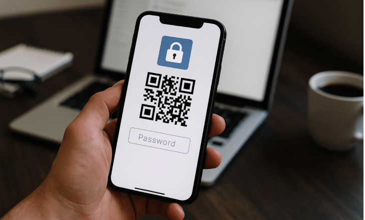Smartphone screen showing a locked QR code with a password prompt