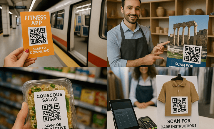 A collage showing QR code use cases