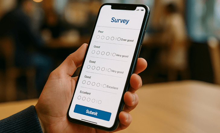 Close-up of smartphone opening a survey after QR scan