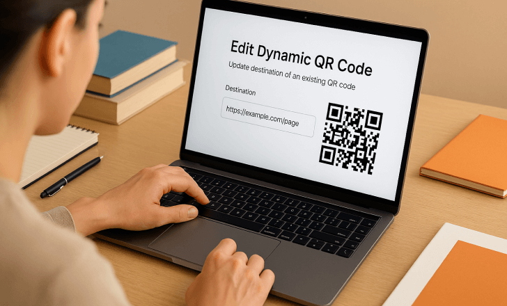 Teacher updating the content behind a dynamic QR code on a laptop