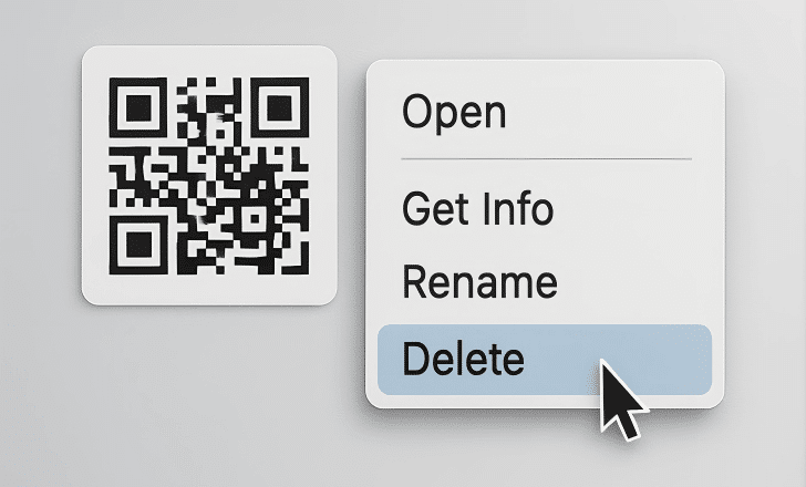 Dashboard interface with delete option visible next to a QR code
