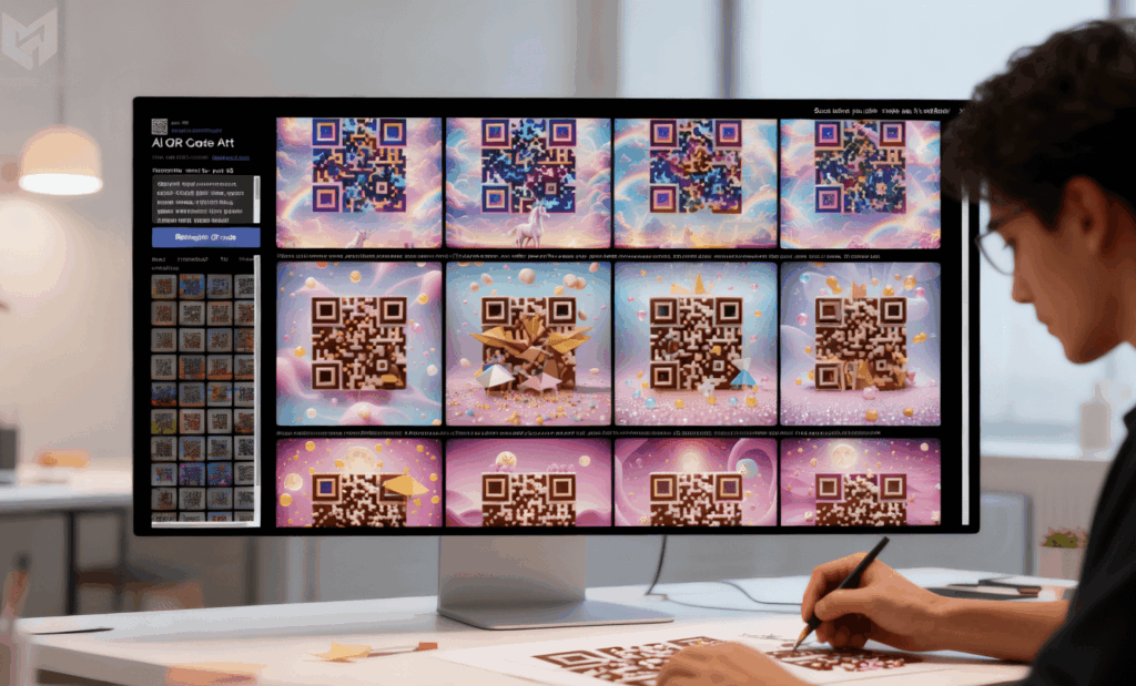 Designer customizing a QR code with AI artistic QR codes