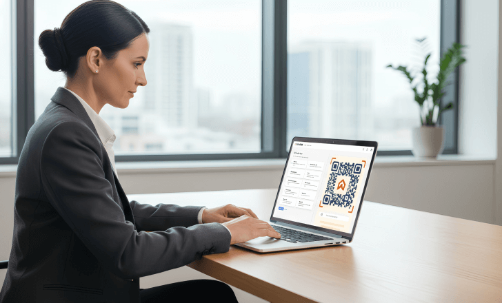 Designer previewing a custom branded QR code on computer screen