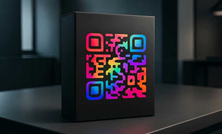 Gradient QR code printed on dark packaging