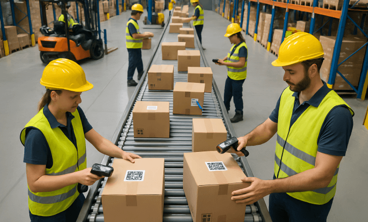 Supply chain process using QR codes for serial tracking.