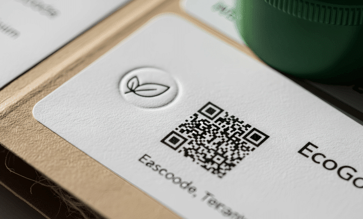 A small QR code printed on a tight space label