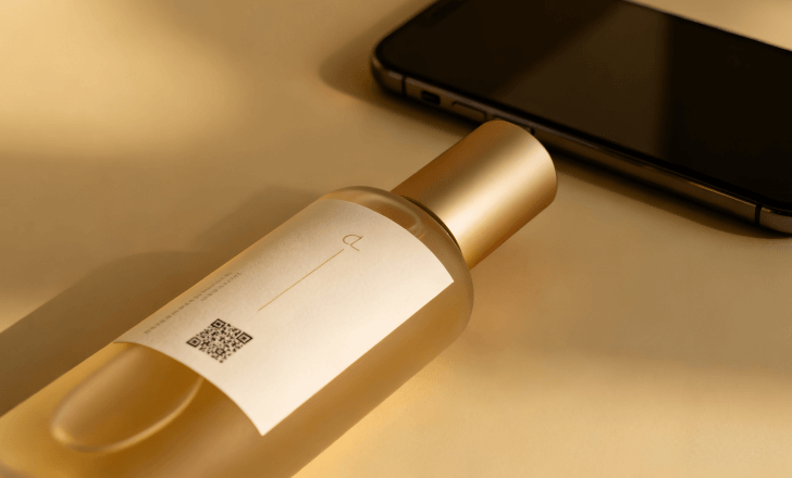 A tiny QR code on a clean product label ready to open digital content.