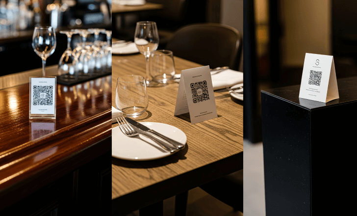 Various strategic locations inside a restaurant displaying menu QR codes.