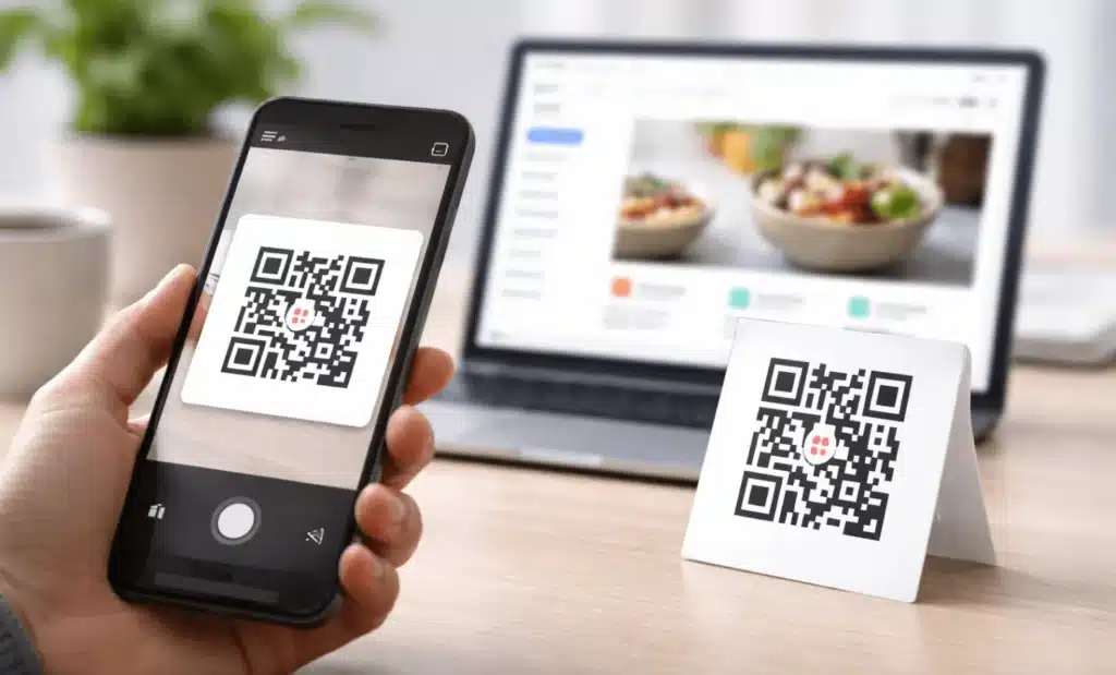 How dynamic QR codes work in QRCodeKIT 1 Diagram-like scene showing QR code redirection from scan to digital content