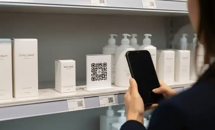 How QR codes work for commerce with QRCodeKIT for evolving customer journeys 2 QR code on a retail shelf connecting in store products to online information