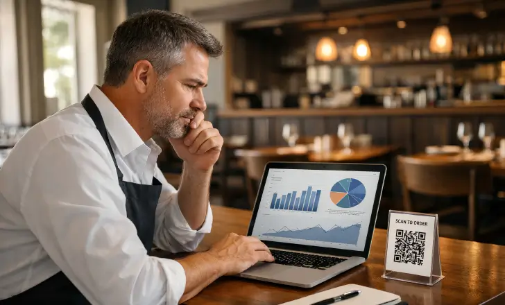 How restaurants update menus in real time using dynamic QR codes 3 Restaurant owner managing digital menu operations with QR codes