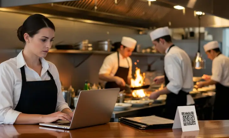 How restaurants update menus in real time using dynamic QR codes 1 Restaurant staff updating a digital menu during service
