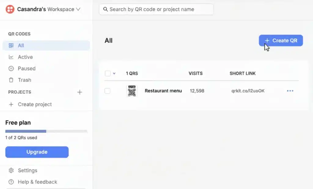 How menu QR codes work in QRCodeKIT 1 Start a new QR code