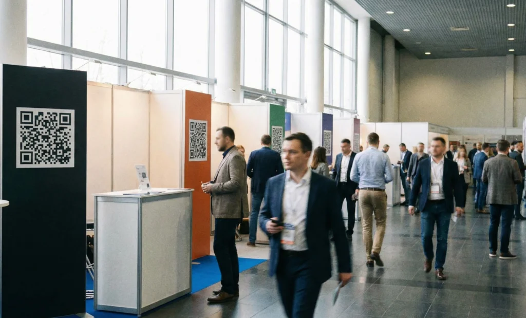 When to use multiple QR codes instead of one 1 Conference booths displaying different QR codes for specific purposes.