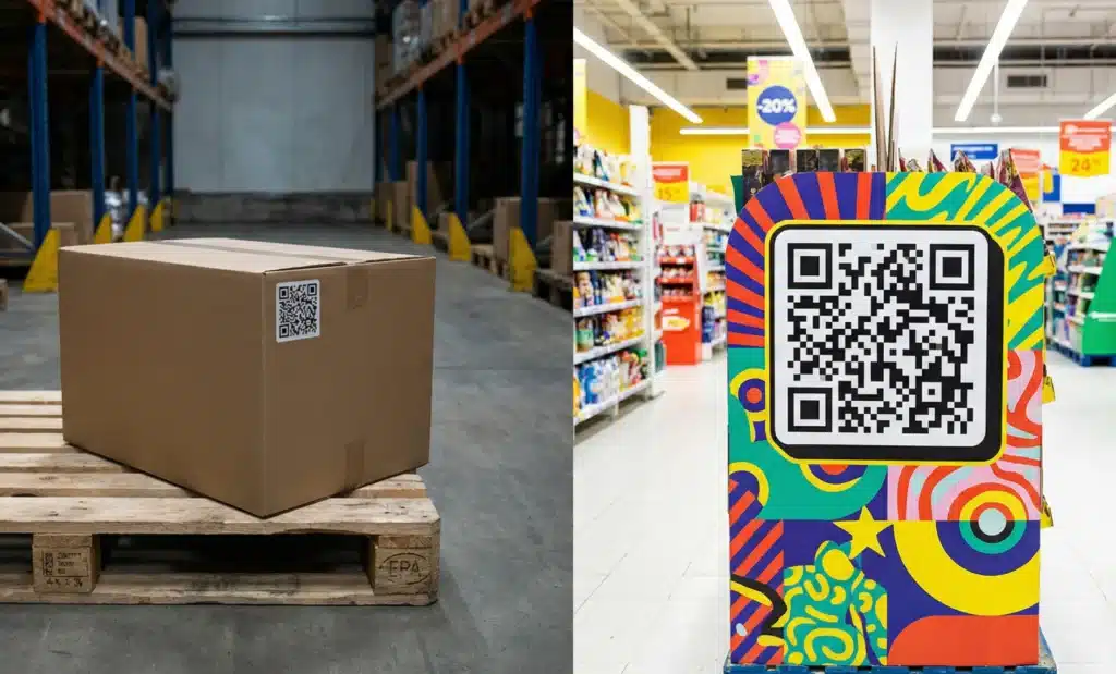 How many QR codes does a business need? 1 Operational QR code on packaging compared to promotional QR code in retail display