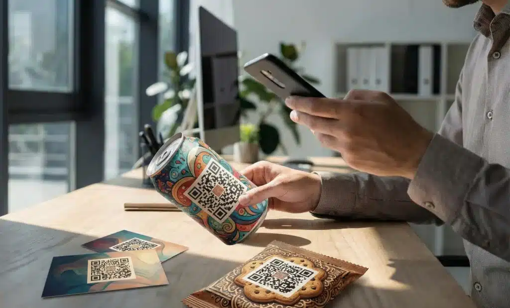 How to choose the right QR code for your use case 2 Person testing printed QR codes under natural lighting conditions.