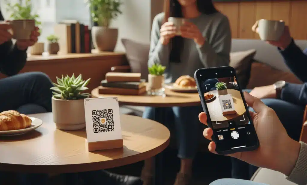 How to scale from one QR code to multiple use cases 1 QR code displayed on a café table ready to provide multiple digital options.