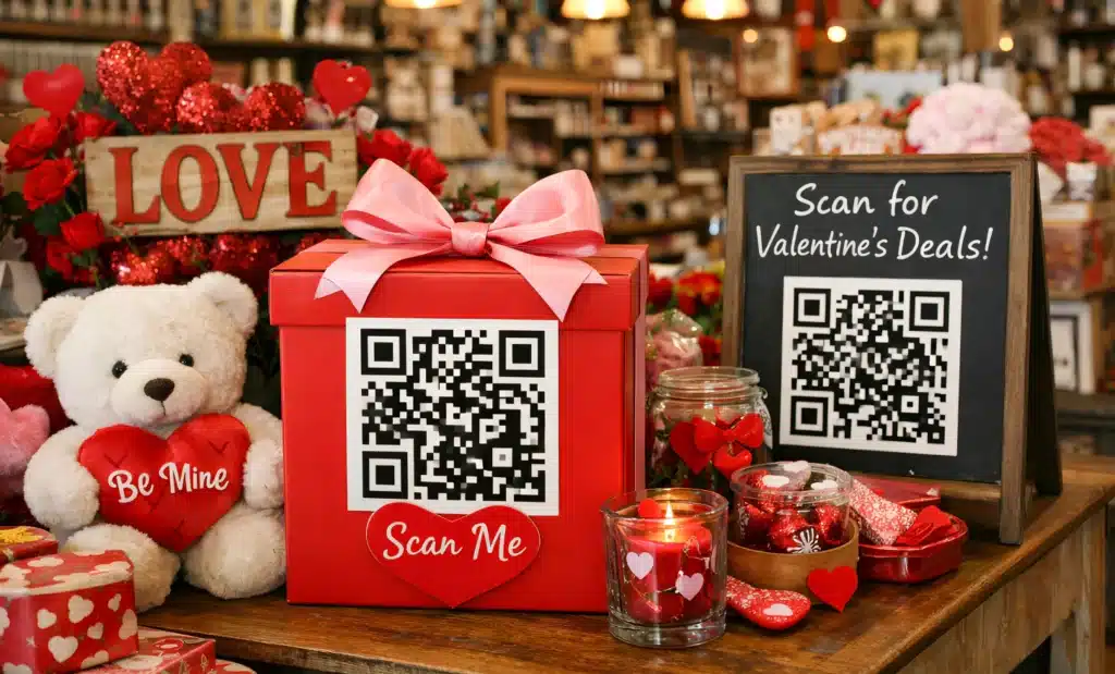 Website vs landing page QR codes for Valentine’s Day campaigns 1 Comparison of different QR code placements in valentine's retail