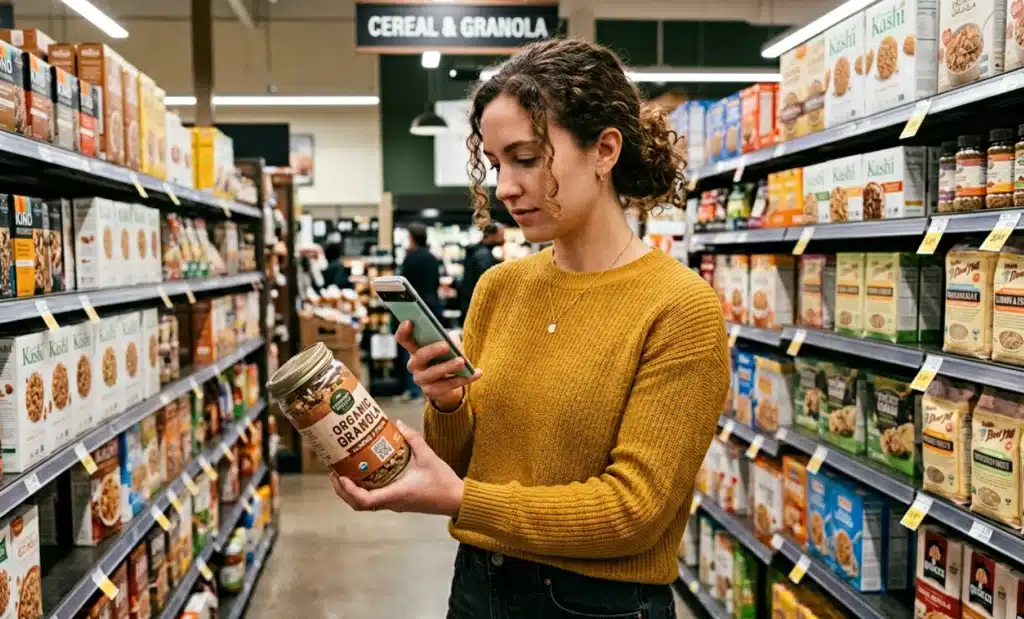 8 ways AI QR codes are changing real businesses in 2026 2 Shopper scanning product QR code for detailed information