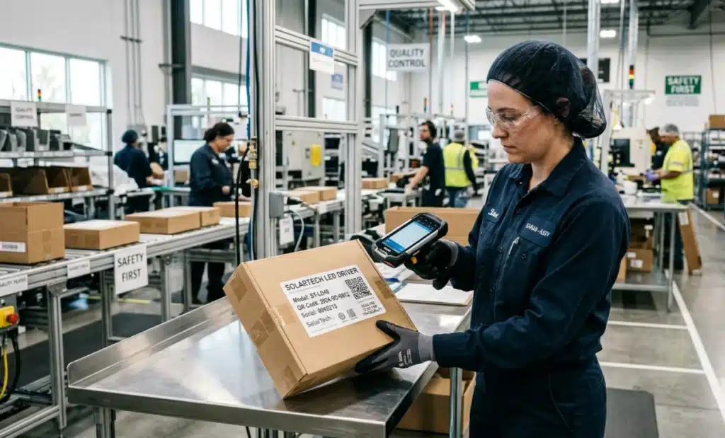 Trusted-domain QR codes: How to defeat quishing in the enterprise 2 Factory worker scanning a product QR code for EU Digital Product Passport compliance