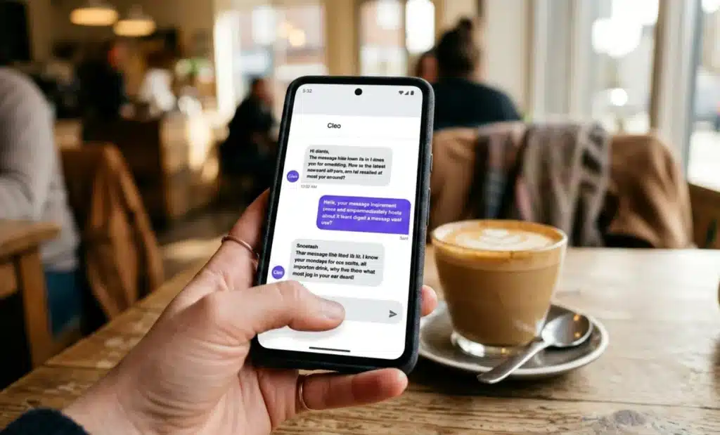 EAA compliance for small businesses: a checklist 2 Close-up of a smartphone showing a chat conversation in a browser interface.