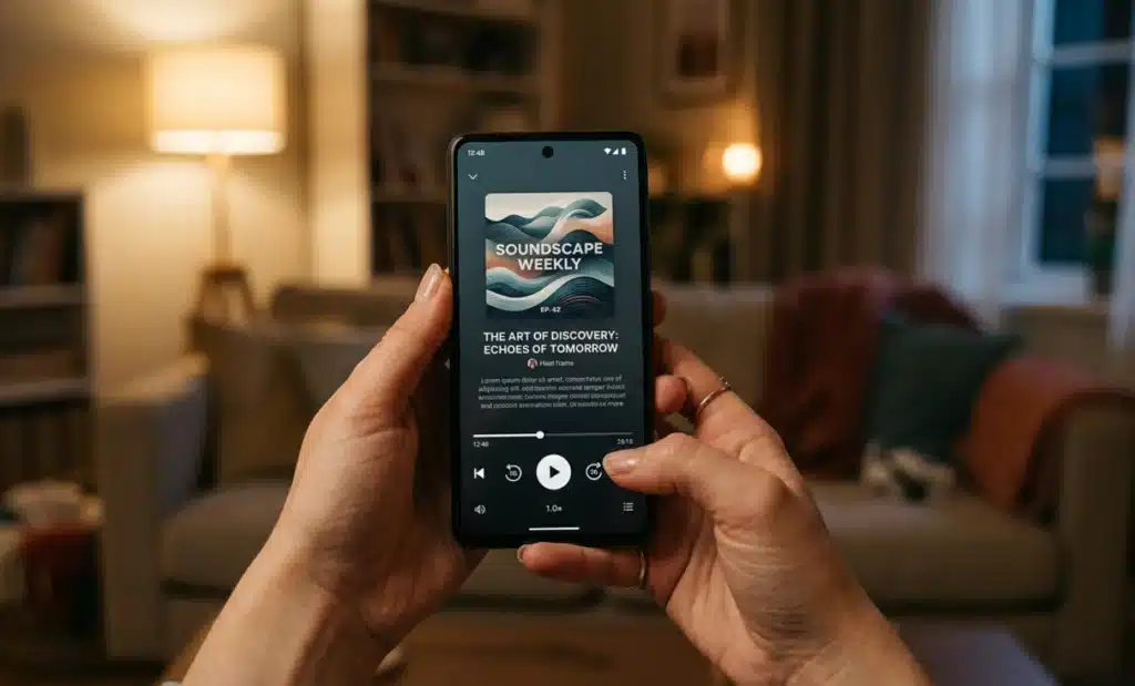 QR code on podcast cover art: does it work? 1 Phone screen displaying a podcast episode landing page with embedded Spotify and Apple Podcasts players.