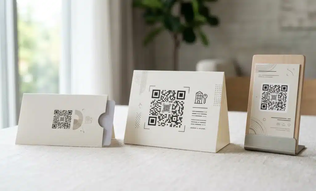 What should a QR code for guest welcome include on arrival day? 2 Three placement options for a welcome QR code