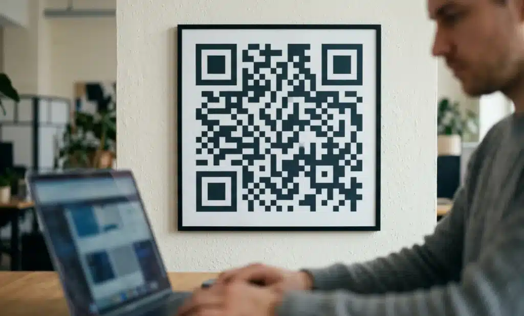 AI QR code analytics: the metrics that matter beyond scan count 1 Analyst studying a large screen showing a blurred world map with distributed data points