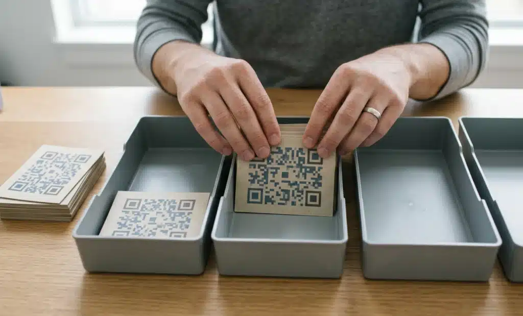 QR code platform for agencies in 2026: what to look for 1 Hands sorting QR code campaign cards into separate client trays
